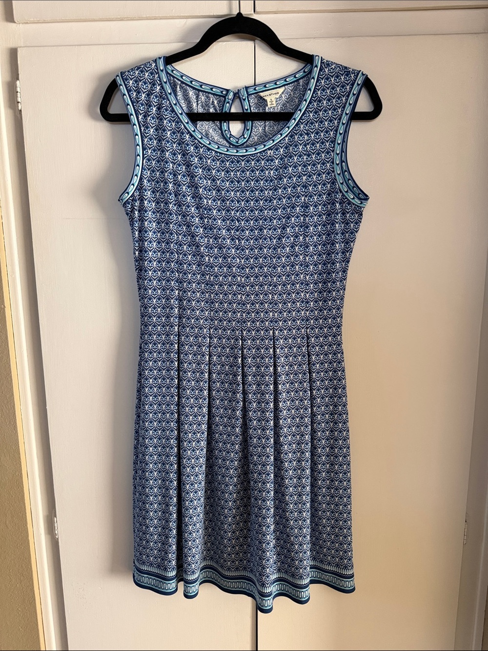 Max Studio Blue Printed Sleeveless Fit-and-Flare Mini Dress